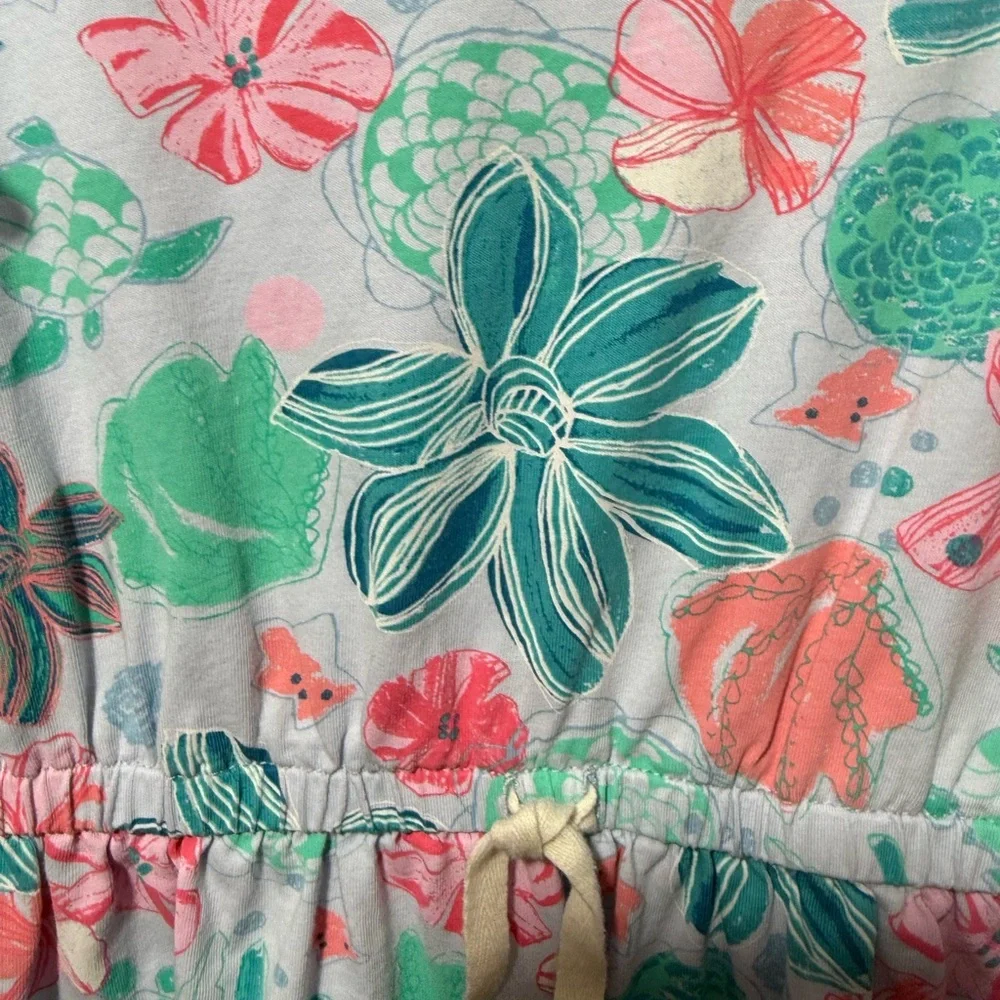 Tea Girls' Floral Drawstring Dress - Mint & Coral